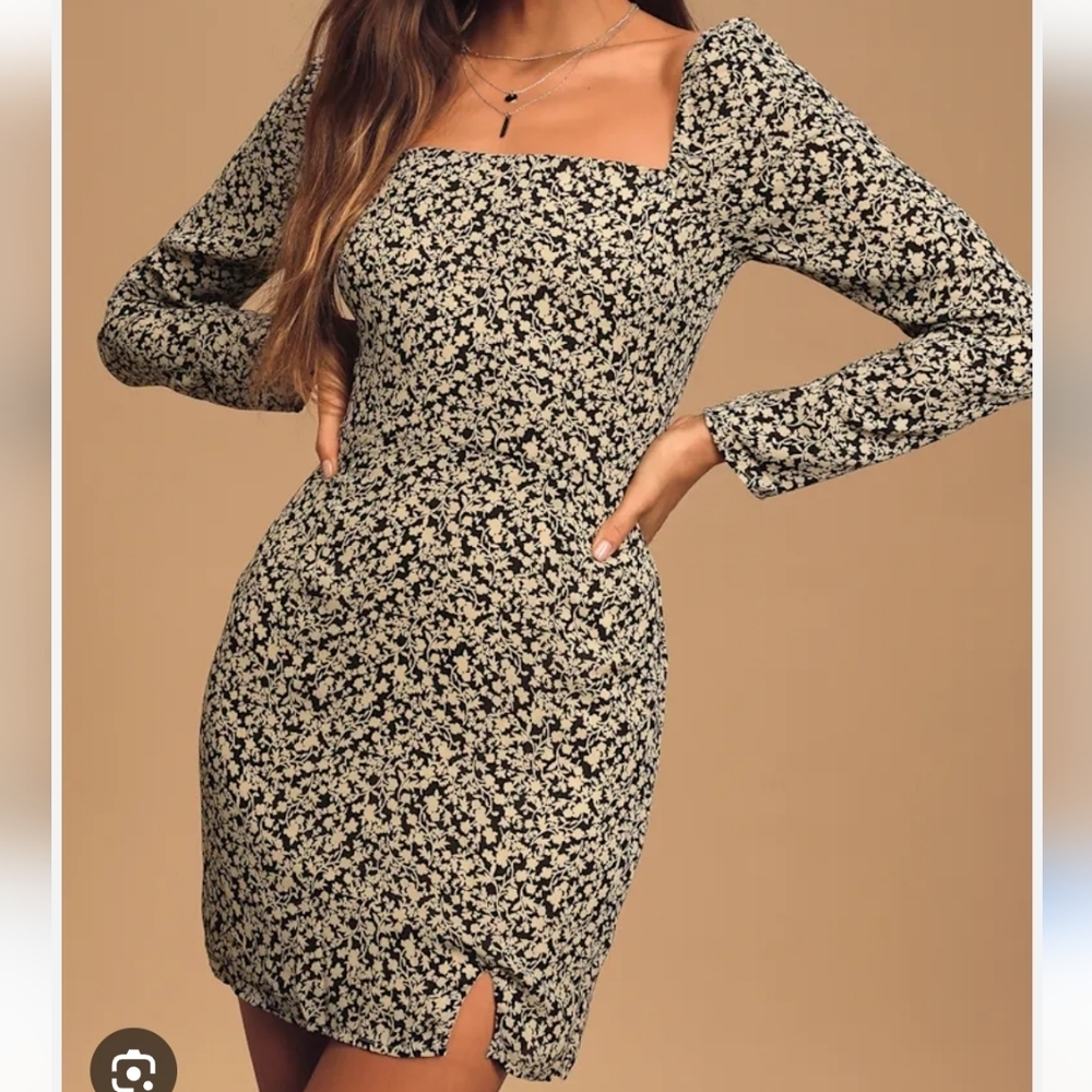 Lulu's Floral Long Sleeve Square Neckline Mini Dress